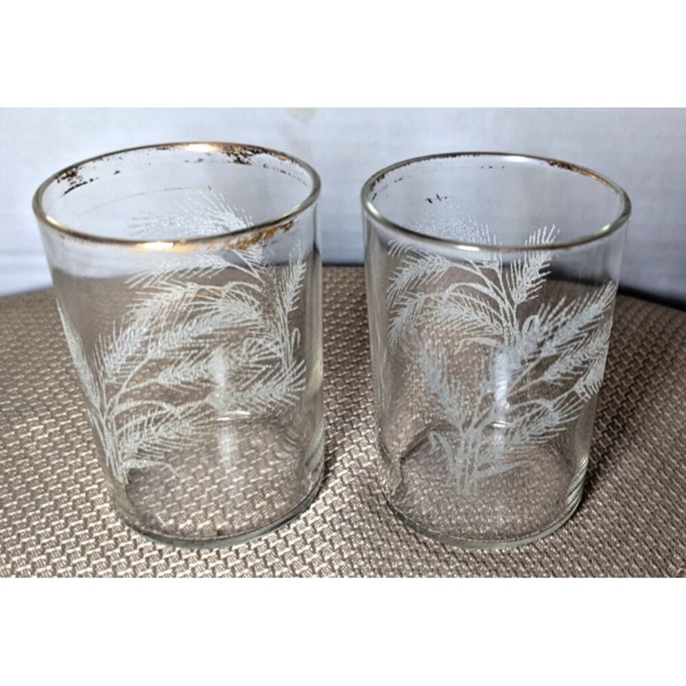 Vintage Etched Wheat Juice Glass Drinkware 3 x 2-inch Clear Cocktail Set of 2